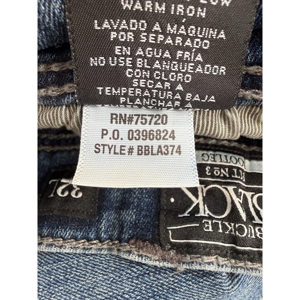 Buckle Black Jeans Mens 32L Blue Bootcut Fit No 3 BBLA374 Embroidered Pocket - Picture 6 of 12